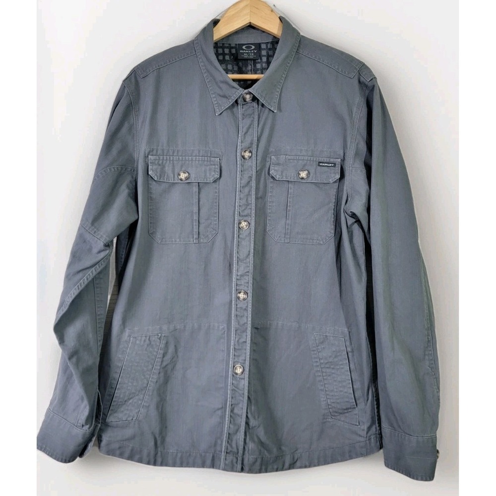 Oakley Men's Jacket Button Front Utility Field Shirt Jacket Gray XL Cotton